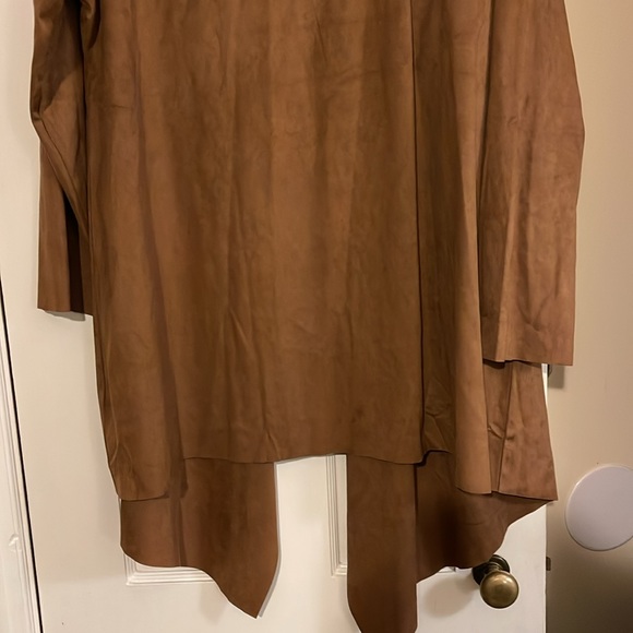 Soft Surroundings Faux Suede Tan Camel Open Waterfall Cardigan Blazer - Picture 5 of 8